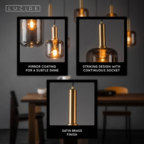 Lucide JOANET - Pendant light - 6xE27 - Smoke Grey - USP
